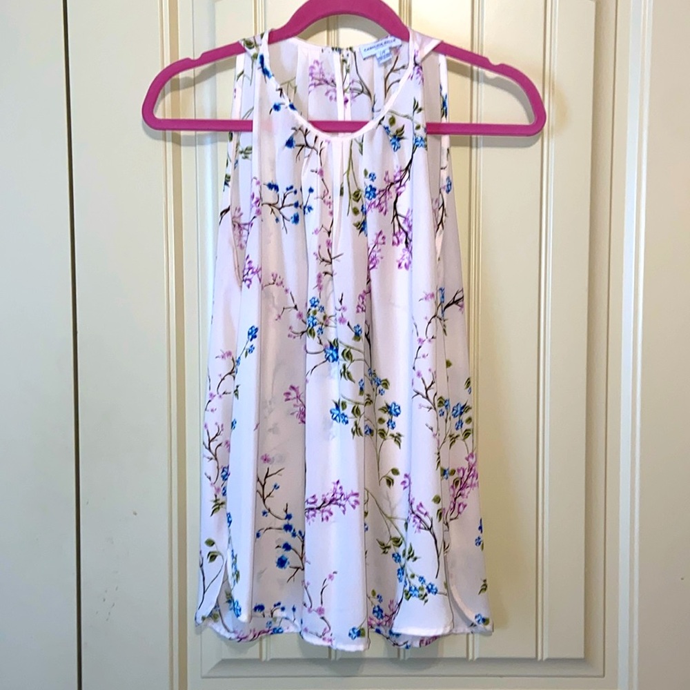 Carolina Belle Cream Top with Pink and Purple Floral Design